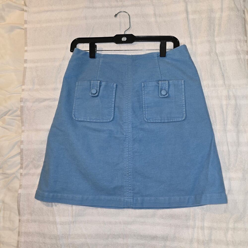 Boden Brushed cotton Powder blue button Patch Pocket Mini Skirt Women' 6 preppy
